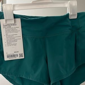 Teal lagoon Lululemon speed up 2.5 inch, size 2. More green in person.